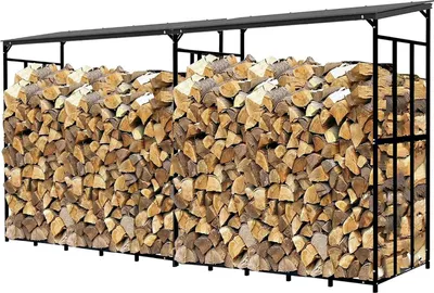 Produktbild von Outdoor Kaminholzregal - Brennholzständer XL - Metall 178 cm - Wasserdichtes Dach - Holzlager für Garten - Schwarz