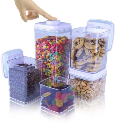 Obrázek produktu pro Sada 5 kusů vzduchotěsných nádob, silikonové těsnění, bez BPA, stohovatelné, 500–2500 ml