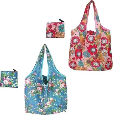 Image de Sacs à provisions réutilisables en tissu, rose et bleu, lot de 2