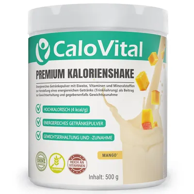 Produktbild von Trinknahrung hochkalorisch für Gewichtszunahme | Kohlenhydrate & Eiweiß als Kalorien Shake | Hochdosiert mit vielen Vitaminen Mango 500g Pulver