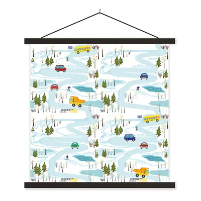 Produktbild von MuchoWow® Textilposter Eis - Schnee - Auto - Kinder 90x90 cm mit schwarzem Rahmen - Magnetisches