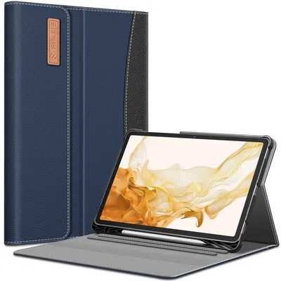 Produktbild von Fintie Hülle für Samsung Galaxy Tab S8 Plus 2022/S7 FE 2021/S7 Plus 2020 12.4 Zoll, Multi-Winkel Betrachtung Folio Schutzhülle mit S Pen Halter Dokumentschlitze Auto Schlaf/Wach, Marineblau