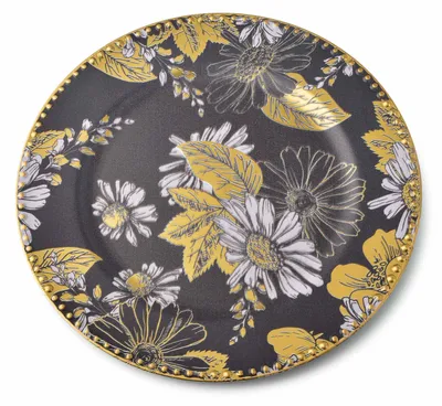Image de Assiette plate en plastique, diamètre 33 cm, de la marque MONDEX, couleur blanche, décorée de fleurs. (e comme sous-assiette)