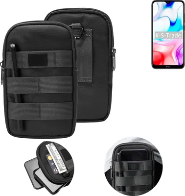 Produktbild von K-S-Trade Holster Gürtel Tasche kompatibel mit Xiaomi Redmi 8 Handy Tasche Schutz Hülle dunkel-grau viele Fächer, 1x