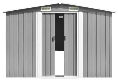 Image de Abri de jardin en acier galvanisé, gris, dimensions : 257 x 990 x 181 cm