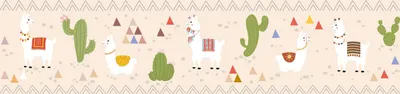 Produktbild von Lovely Kids selbstklebende Kinderzimmer Bordüre Relaxed Lamas beige grün rot gelb 5,00 m x 0,155 m