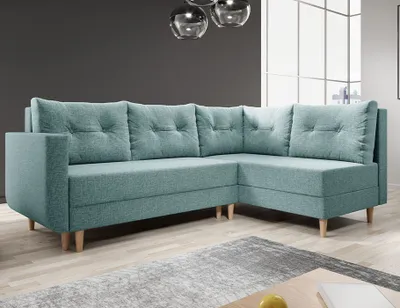 Produktbild von Easy4You Ecksofa Baldur L-Form Minze – 235x93x145 cm - Schlafsofa mit Bettkasten und Schlaffunktion - Eckcouch mit Stauraum, Holzfüße und Kissen – Links – Stoff Lux 29