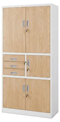 Produktbild von Büroschrank Aktenschrank Tresor Schubladen Geheimfach Stahlblech 185 cm x 90 cm x 40 cm weiß / Eiche Sonoma