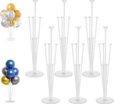 Image de Lot de supports pour ballons en plastique pour décorations de fête - Lot de 6 - Supports pour ballons à assembler