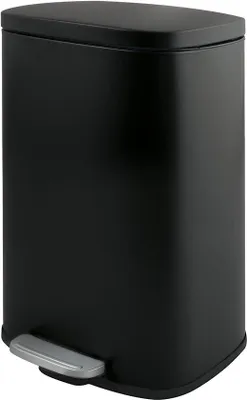Image de Poubelle Unyqoos® de 30 litres, finition noire mate – poubelle rectangulaire en acier inoxydable avec pédale, couvercle silencieux à fermeture facile, anti-empreintes digitales et bac intérieur amovible