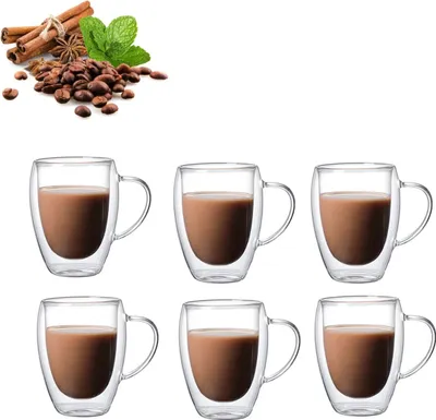 Produktbild von Doppelwandige Cappuccino Gläser, Doppelwandige Latte Macchiato ,Kaffeetassen Glas,Cappuccino Gläser für Kaffee,Espresso,Latte,Tee,Milch,Bier,Eis, 350 ml, 6 Stück