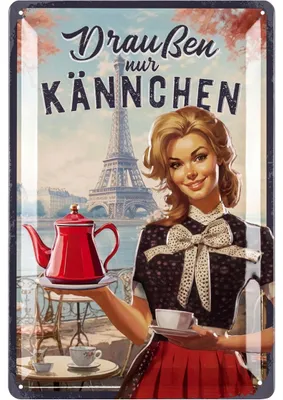 Produktbild von LANOLU Blechschild Retro - Draußen nur Kännchen Schild - Kaffee Schild, Metallschild Garten für Terrasse und Kaffee-Liebhaber 20x30cm