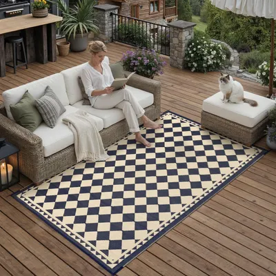 Produktbild von Outdoor Teppich 120x180 cm, für Garten, wasserdicht, wendetauglich, UV-beständig, schwarz