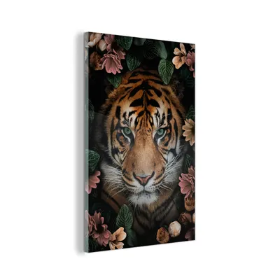 Obrázok produktu pre MuchoWow® Sklenené obrazy - Obrazy na stenu - Foto na skle Tiger - Kvety - Listy 60x90cm Nástenná dekorácia zo skla - akrylový sklenený obraz - akrylové obrazy
