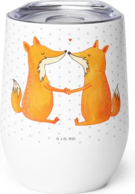 Produktbild von Mr. & Mrs. Panda Thermobecher Füchse Liebe - Weiß - Geschenk, isoliertasse, Paar, Fuchs, glühweinbecher, Romantisch, kaffee tasse, Thermo Becher, Ehefrau, thermosbecher