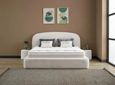 Produktbild von Boxspringbett Elena 180 x 200 cm mit 2 Poof Cremeweiß Voll-orthopädisches Komfortbett mit Bettkasten, inkl. Lieferung und Montage