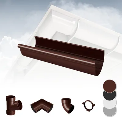 Produktbild von RAINWAY S Regenrinnen System (Dachrinne braun) - PVC-U Kunststoff in 4 Farben, für Dachflächen < 100m² empfohlen, Halbrundrinne Erweiterung Rinne