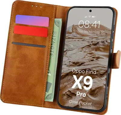 Produktbild von Handyhülle mit Klappe für Oppo Find X9 Pro, Bizon Case Pocket, Braun