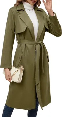 Immagine prodotto di Lungo Trench Donna Elegante Cappotto Autunno Inverno Con Cintura Verde S