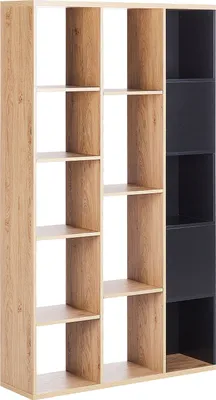 Obrázek produktu pro BELIANI Knihovna černá se světlým dřevem dřevotříska 99 x 26 x 175 cm 5patrová regál moderní minimalistický styl obývací pokoj ložnice