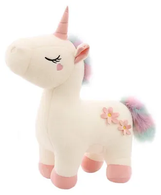Produktbild von Plüsch Einhorn mit bunter Mähne Stofftier Kuscheltier Weiß 70cm