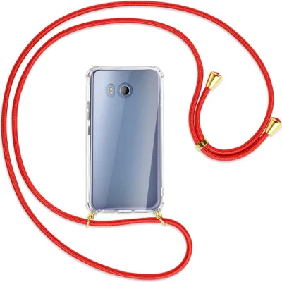 Produktbild von Handykette Backcover-Schutzhülle mit Band (Metall goldfarben) für HTC U11 - rot