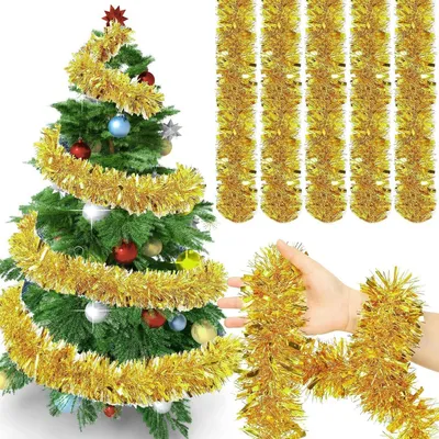 Produktbild von Goldglitzernde, metallische Lametta-Girlande 5 x 2 m, Weihnachts-, Geburtstags- und Partydekoration
