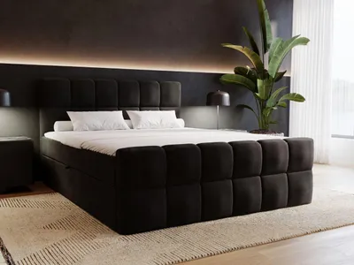 Produktbild von GrainGold Boxspringbett Alicante 180x200 cm - Bett 180x200, Kontinentalbett mit Bettkasten - Doppelbett mit Matratze - Bett mit Velvet-Stoff - Schwarz