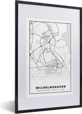 Produktbild von MuchoWow® Gerahmtes Poster Wilhemshaven - Karte - Stadtplan 40x60 cm - Poster mit Schwarzem Bilderrahmen Wandposter Rahmen Foto Bilder - Poster in Rahmen