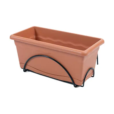 Produktbild von PLASTIKEN Jardiniere 40x20cm mit Tablett und Balkonstütze - Terrakotta