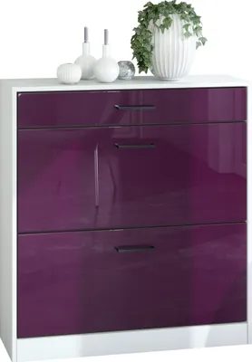 Produktbild von Vladon Schuhschrank Schuhkipper Elvas 89 x 95,5 x 27 cm,  Germany, Korpus in Weiß matt, Front in Brombeer Hochglanz | Große Farbauswahl