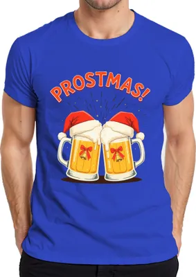 Produktbild von PROSTMAS! Bierkrug Weihnachten Santa Hut Geschenk lustig Herren T-Shirt, Blau, 3XL