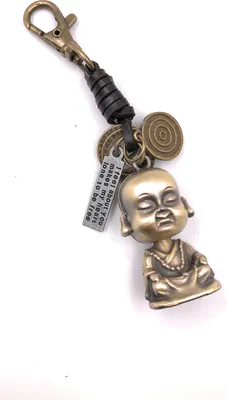 Produktbild von Onwomania Schlüsselanhänger Buddha Leder Glaube Buddhismus Metall Anhänger Charm