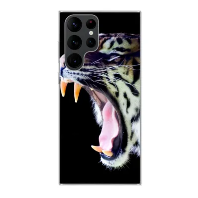Produktbild von MuchoWow® Handyhülle Schutzhülle Hülle für Samsung Galaxy S22 Ultra Brüllender Tiger auf schwarzem Hintergrund Silikon Softcase Handy Hülle