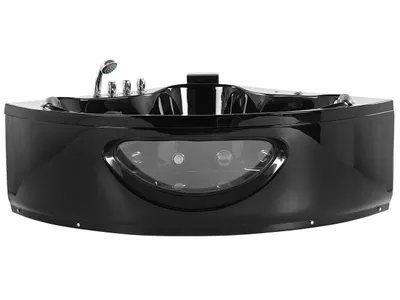 Zdjęcie produktu dla BELIANI Wanna narożna z hydromasażem czarna akrylowa kolorowy LED 190 x 138 cm