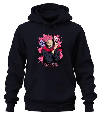 Zdjęcie produktu dla Bluza z kapturem uni z motywem anime „Jujutsu Kaisen: Sukuna – Król Przekleństw”, granatowa, rozmiar L