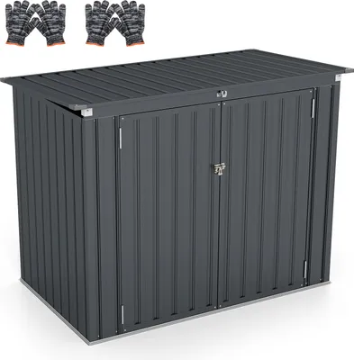 Immagine prodotto di COSTWAY Cassonetto per 2 cestini, cassonetto da giardino con 2 porte e coperchio incernierato, casetta da giardino con serratura resistente alle intemperie, antracite, metallo 172x95,5x130cm
