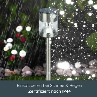Produktbild von MeLiTec Solarleuchte SO49, aus Edelstahl, matt gebürstet, mit Bewegungsmelder, Ø 10 cm, 6 LEDs, bis zu 6 Stunden Leuchtdauer, 50 cm hoch
