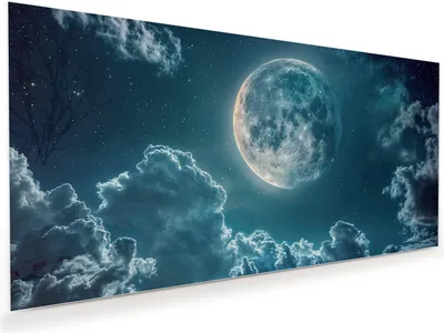 Produktbild von Glasbild 110x55cm in XXL für Wohnzimmer, Schlafzimmer Motiv Mond über Wolken