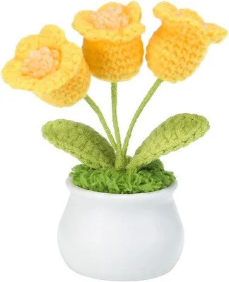 Produktbild von Handgefertigte Kunstblumen für Tischdekoration - Gelb - Kunstblumen mit Liliengewächs - Dekorative gewebte Blumen mit Stielen
