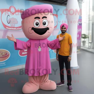 Immagine prodotto di Personaggio del costume della mascotte REDBROKOLY Biryani rosa vestito con una tuta e cappelli