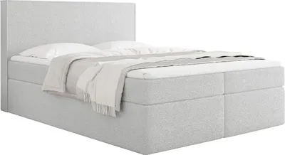 Produktbild von Boxspringbett 200x200 cm mit Bettkasten, Gepolstert Doppelbett mit 7-Zonen Taschenfederkern-Matratze, 5 cm Komfortschaum-Topper Inklusive – Stauraumbett mit hohem Kopfteil in Boucle Stoff Grau