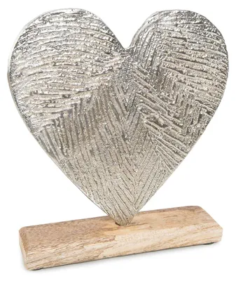 Deko-Herz aus Holz und Metall, 21 cm, Liebessymbol zum Hinstellen