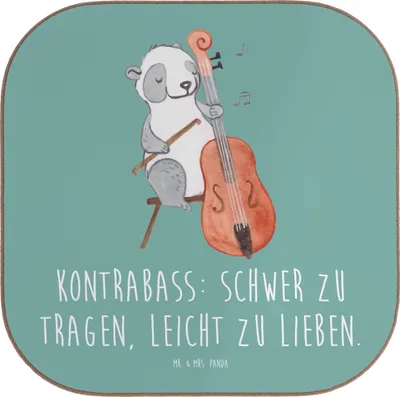 Produktbild von Mr. & Mrs. Panda Tassenuntersetzer Kontrabass Liebe - Meeresbrise - Geschenk, Coaster, gläseruntersetzer, Musiker, Musik, Instrument, Untersetzer für Gläser, Lernen, Glas