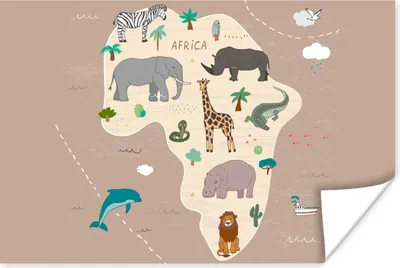 Produktbild von MuchoWow® Poster Weltkarte - Kinder - Afrika - Tiere - Jungen - Mädchen 120x80 cm - Bilder