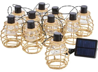 Produktbild von SMART SOLAR Lumina Solar-Lichterkette Set 10, Kunst-Rattan Lampions, warmweiß, 4,7 m, ohne Kabel – mit separatem Solarpanel