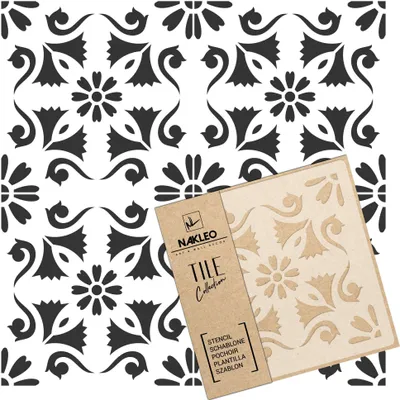 Produktbild von Tile Fliesen Schablone zum Malen 25x25 cm, Escalos Spanische Maurische Blume Marokkanisch, Kunststoff Wiederverwendbare Bodenschablone DIY