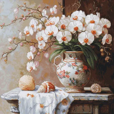 Zdjęcie produktu dla Zestaw do haftu Luca-S Gobelin "Złota kolekcja, Elegancja orchidei", wzór do liczenia, 20x20cm