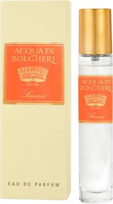 A bottle of Acqua di Bolgheri Scirocco Eau de Parfum and its packaging.