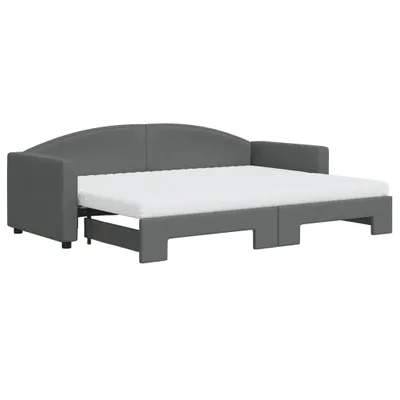 Image de Lit de jour avec gigogne et matelas gris foncé 80x200 cm tissu